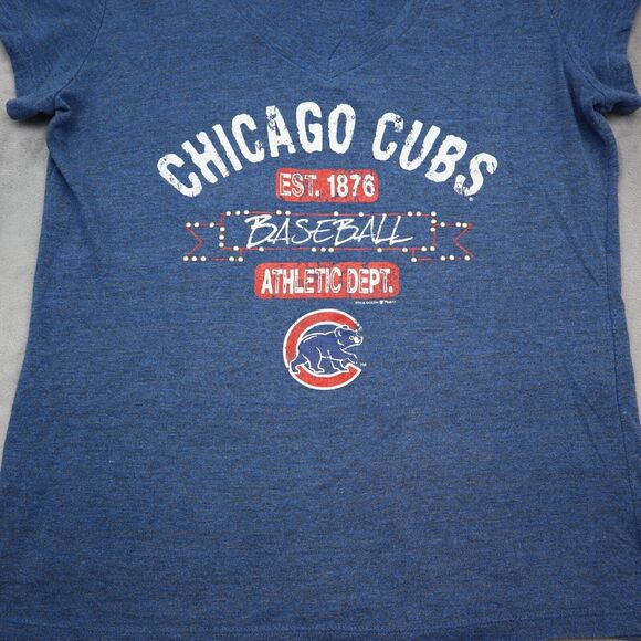 5TH Ocean Shirt Womens L Blue Chicago Cubs Short Sleeve VNeck Knit Casual Tee - Picture 10 of 16